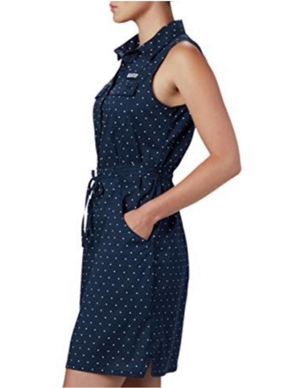 Columbia Navy Sleeveless Polka Dot Mini Dress